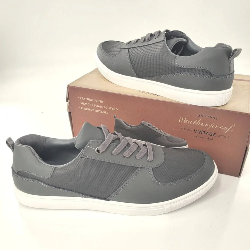 Weatherproof 11 Men Leather Sneakers Athleisure Retro Casual Shoes Vintage Gray